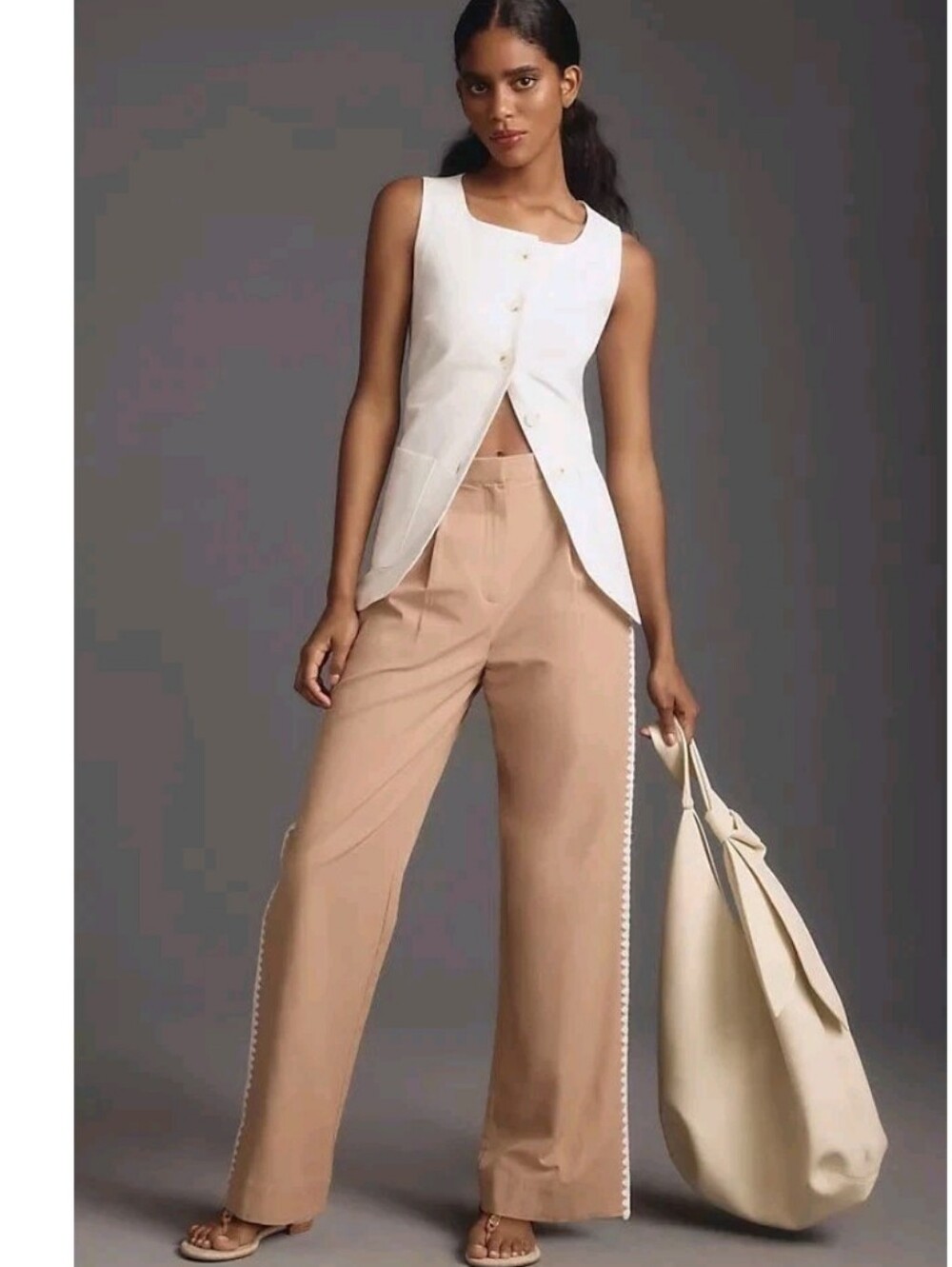 Mon Renn Lisle Tan Wide Leg Pleated Pants Size XS NWOT